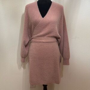 Soft pink knit mini dress